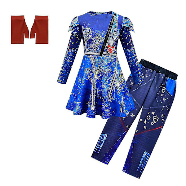 Sininen Audrey-asusetti Tyttö Halloween-asut Lapset Juhlat Evie Descendants 3 Mal Cosplay-asut Mekko Housut Peruukki.Kuten kuvassa2.150 (1012Y)