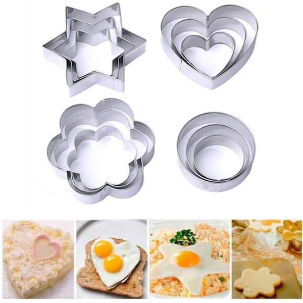 Sæt med 12 kageudstikkere, rustfrit stål cookie cutter