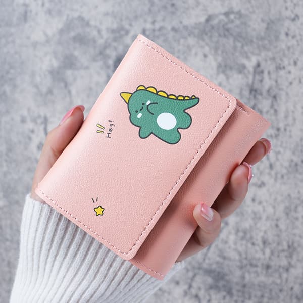 Trifold Snap Lommebok Dame Kort Student Multi Card Kortholder Lommebok - Lys Rosa