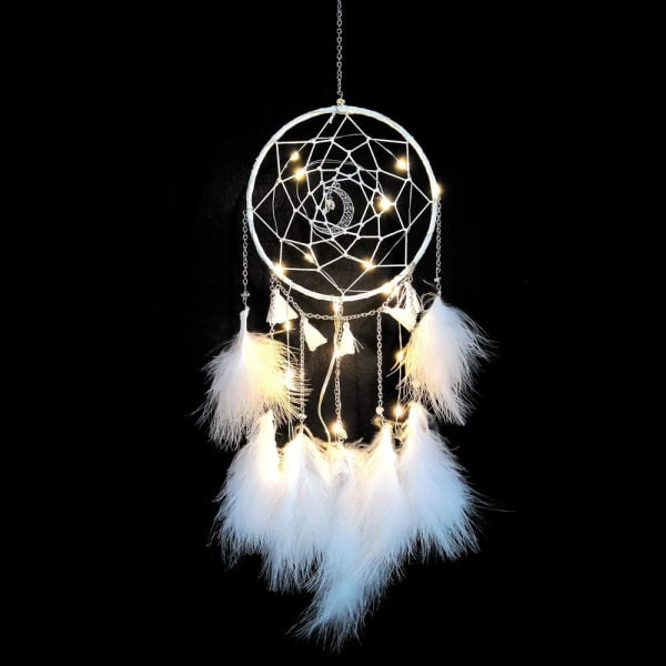 White Moonlight Wrap Light - Dreamcatcher with Feathers Decorati