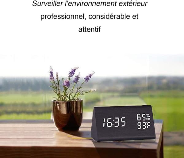 Väckarklocka i trä, (Vitt ljus) Digital LED-väckarklocka i trä