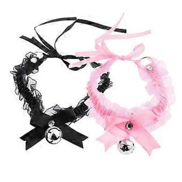 Sløyfeknute Blonde Halskjede Bjelle med Elastisk Bånd Volangbånd for Kvinner Jenter Justerbart Gotisk Choker Halsbånd black