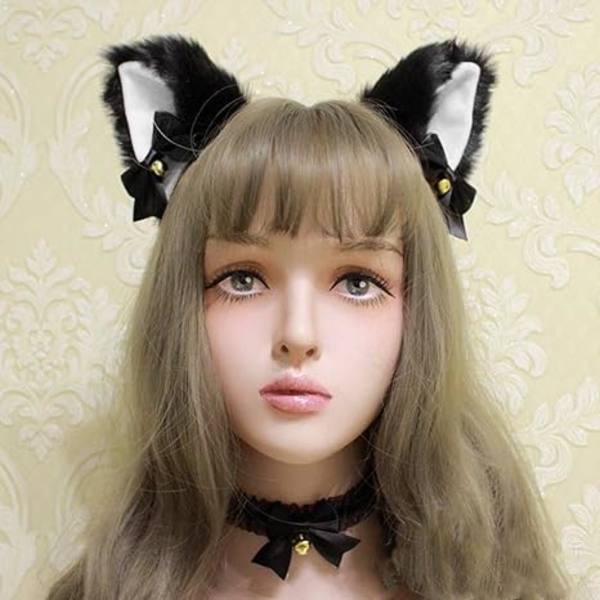 Eläin Anime söpö susi kissa koiran korvat hiusnauha kelloilla jouset Halloween