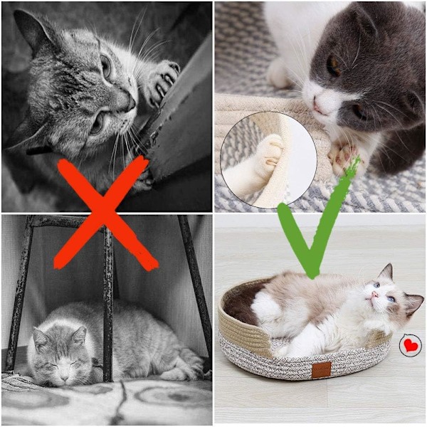 Rund kattbädd, sommar bomull hand stickning bekväm kattbo f