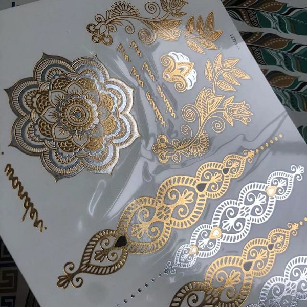 16 ark glittertatueringar för kvinnor tonåringar flickor - guld
