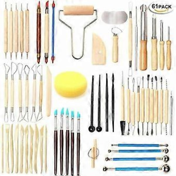 61 Delars Keramik Skulpturverktyg, Lera Keramik Snideri Kit, Trämodellering Kniv, För Polymerlera Keramik Ljus