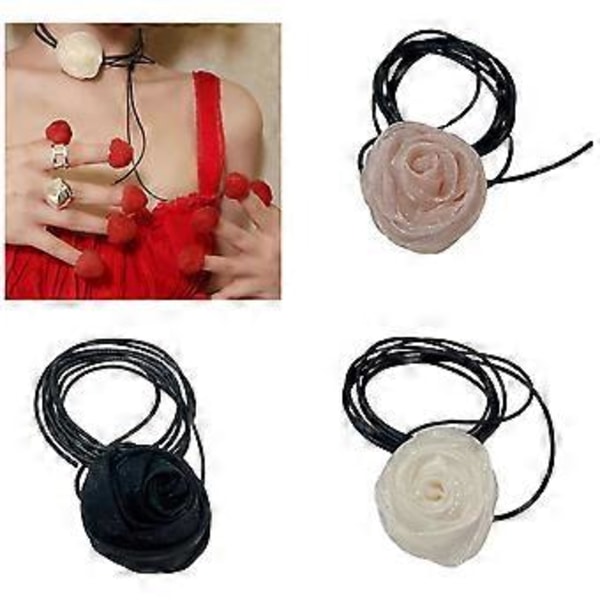 Säädettävä kukka choker kaulakoru korut tyylikäs kukka kaulakoru asuste huomiota herättävä naisten choker ketjut koriste White