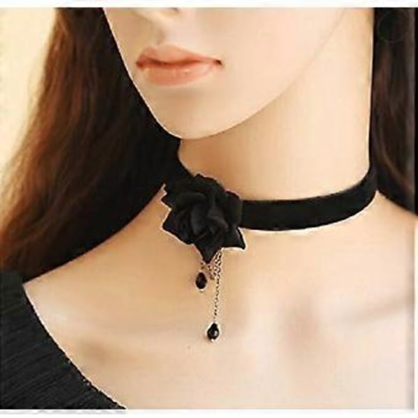 Elegantti Retro Ruusu Kukka Solisluuketju Kaulakoru Goottilainen Lolita Musta Pitsi Kaulus Choker Koriste Hää Halloween Asusteet