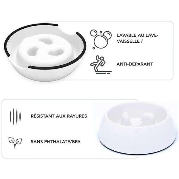 Hvid, 300ml Anti Glutton Hundebolle, Skridsikker - Mange Farver & Størrelser