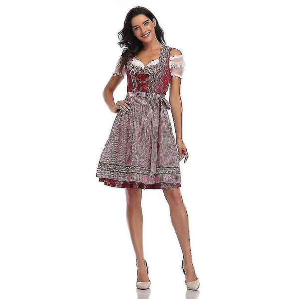 Traditionell tysk Oktoberfest-dräkt för kvinnor, bayersk oktoberfest-ölpiga Wench Dirndl-klänning, maskeradkläder för Halloween-fest, XL, vinröd