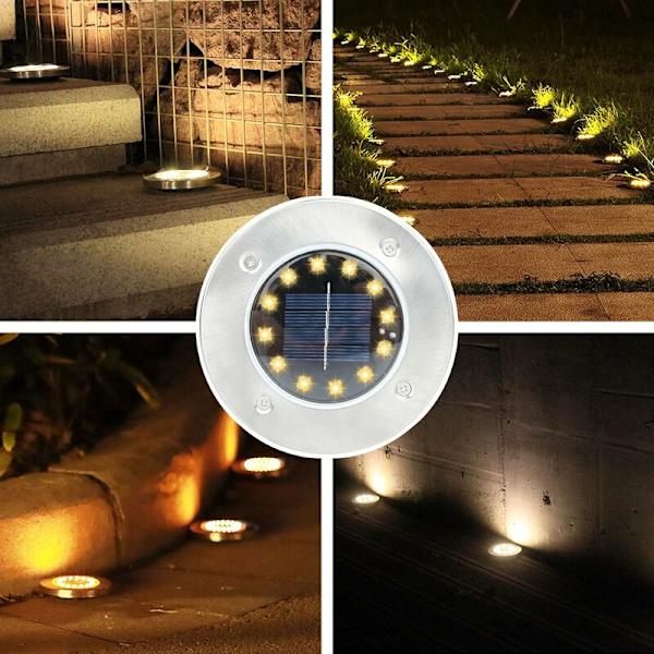 Solcellslampor för marken, 4-pack, 12 LED varmvit, rostfritt stål,