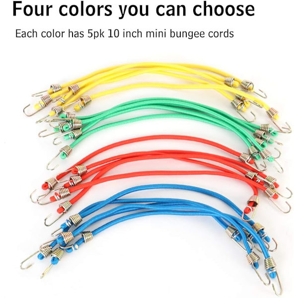 20-pack mini - 10-tums gummiband, bungee-snöre krok för cyklar, camping, verktyg, tjära och varor