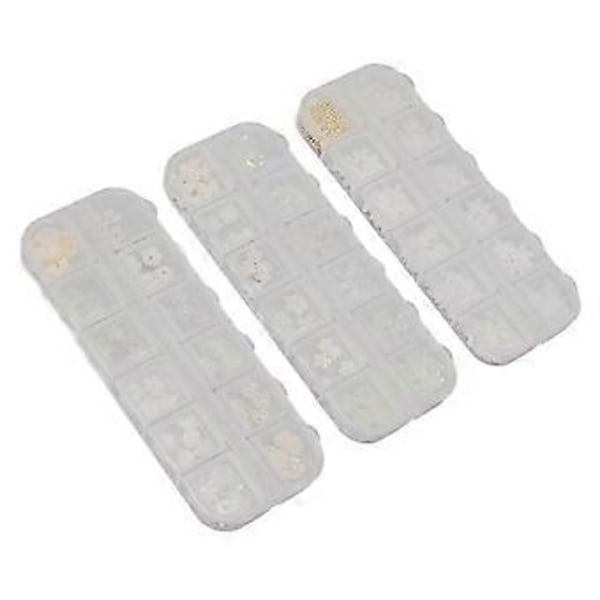 3 st Nagelkonst Dekorationer Set Olika Blomformer Manikyr Dekorativa Ornament för Nagelsalong