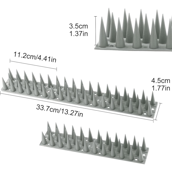(Grå), Fuglespik, 14 stk. Duer Spikes 4,6 meter 3 rækker Plast
