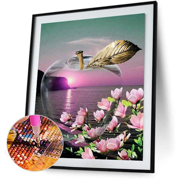 Äpple och rosa magnolia DIY diamantmålning komplett kit Diy hantverk