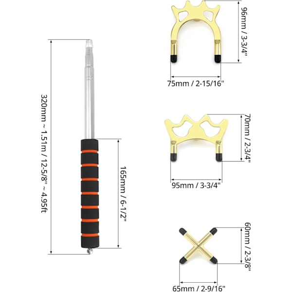 Teleskopisk Snooker Kø-Bro med 3 Messingbrohoveder, 13,5~59 Tommer, Poolbord Tilbehør