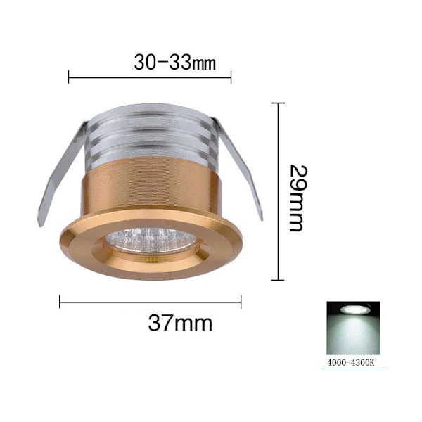 Sæt med 4 mini indbyggede LED-spots, 3 W, Guld neutral lys