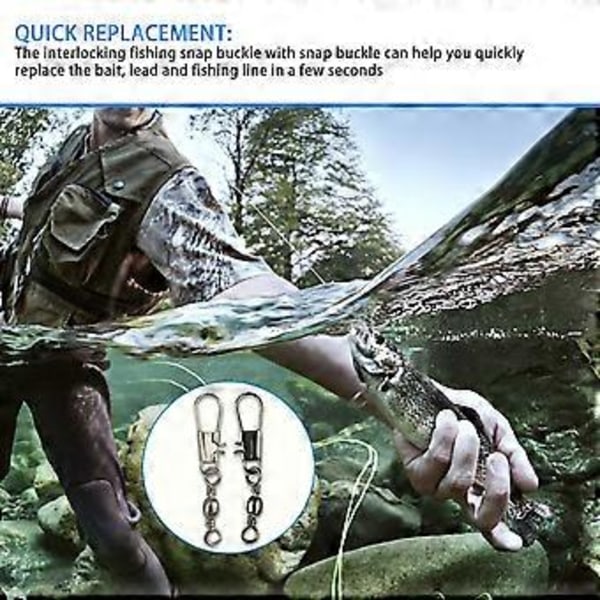 100 st Snabbspinn Fiske Bete Länk Connector med Låsande Snäppspänne Solida Ringar Fiskelina till Krok Clips Connectors, Storlek 4, 6, 8, 10, 12