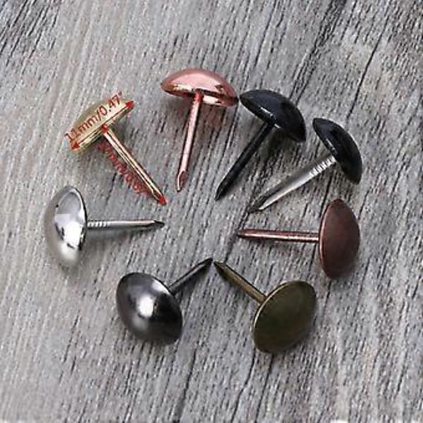 100 Stycken Antika Möbelspikar Runda Dekorativa Nubb Metall Tumspikar Sortimentskit för DIY Möbeldekor  Svart färg Paint black