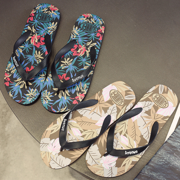 Svart og brunt trykk, sett med to, Vår, Dame Flip Flops, S