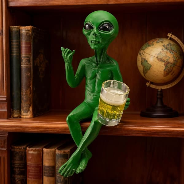 Alien-harpiksfigurer, alien-harpiksstatuer, grøn alien - øl