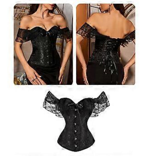 Naisten nauhakorsetti teematapahtumaan Jacquard-bustier vyötärömuotoilija Cosplay-asu Säädettävä viktoriaaninen toppi Cincher Valkoinen XXL White XXL