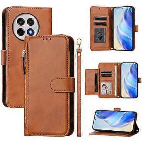 Til OnePlus Ace 5 Pro 5G/OnePlus 13R 5G Etui Lynlåslomme Flere Kortpladser Læder Telefon Cover Brown