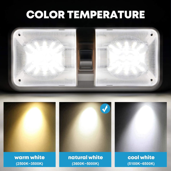 12V LED 800LM RV Loft Dobbelt Kuppel Lys RV Indvendig Belysning