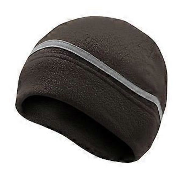 Reflekterende Fleece Hue Vinterhue med Reflekterende Stribe Fleece Tyk Skull Cap Sikkerhedshue til Ski Cykling Ridning Vandring (sort)