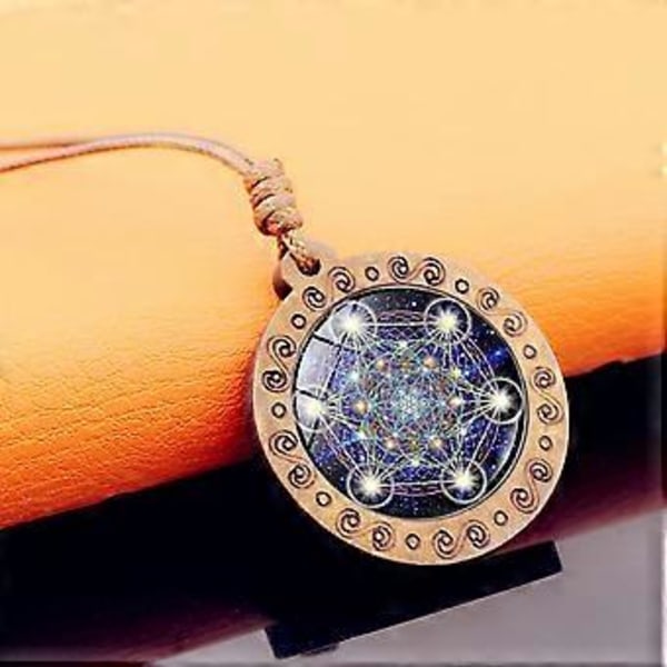 Tyylikäs puinen Metatronin kuutio kaulakoru pyhä geometria heksagrammi ja Sri Yantra amuletti kaulaketju säädettävä pituus choker 5