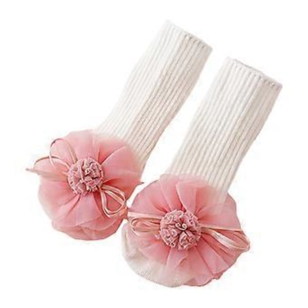 2 st/set Bebisstrumpor Blomma Halkfria Strumpor för 0-24M Spädbarn Flickor Nyfödda Barnstrumpor med Spetsrosettdekorationer snö knopp blomma S snow bud flower S