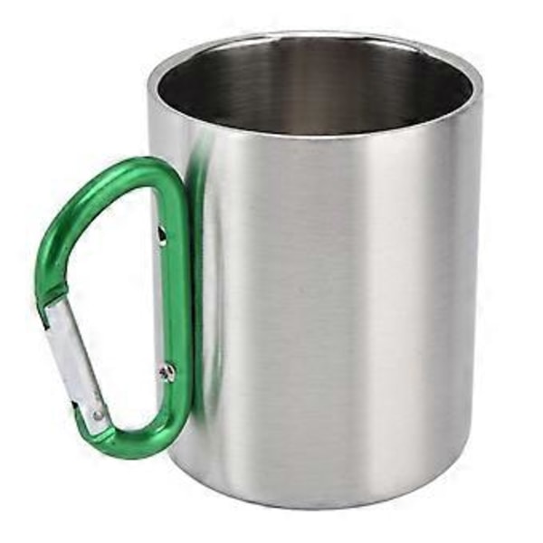 Ruostumattomasta teräksestä valmistettu muki 350 ml, kaksoisseinämä, mukava kahva, kiiltävä pinta, hieno ja kestävä ruostumattomasta teräksestä valmistettu kahvimuki, vihreä kahva