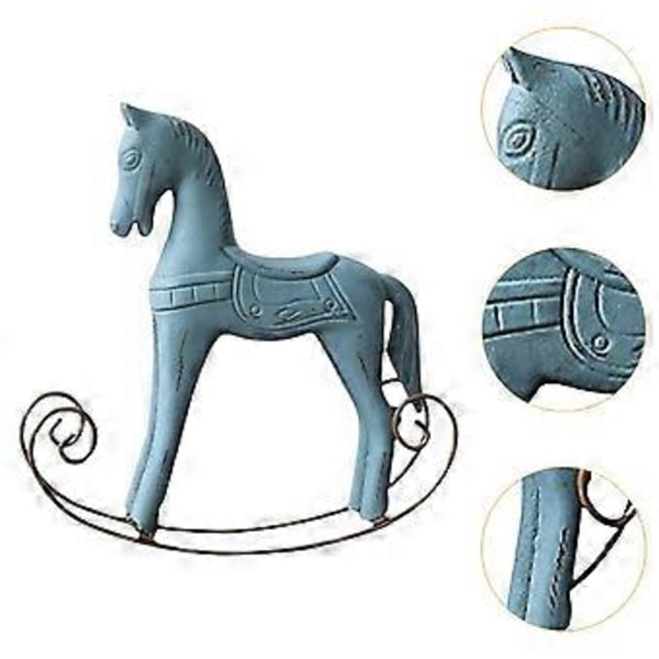 Gyngende Hest Statue Træ Borddekoration Samling Ideel Gave til Soveværelse Cafe (Blå) Blue