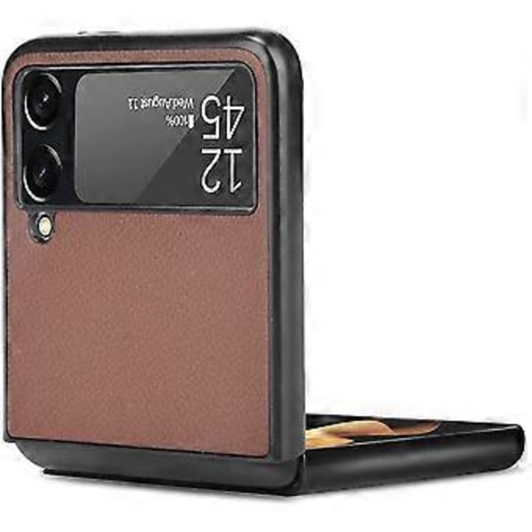 FOR Fodral för Samsung Galaxy Z Flip3 5G, Slim Repskyddande Flip Läderfodral för Samsung Galaxy Z Flip3 5G, Brun