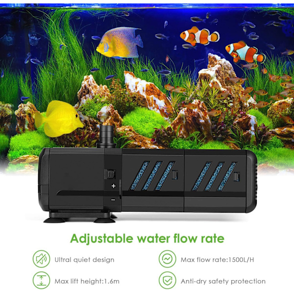 Akvarium Vandpumpe 1500L/H 15W Pumpe til Springvand Akvarium