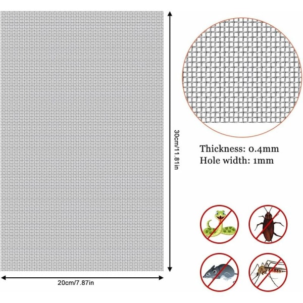(30X21cm)6stk Insektnet Rustfrit Fintmasket Rustfrit M