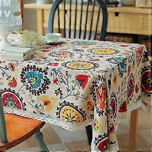Vintage Blondeblomstduk i blonde, brodert rektangulær vaskbar duk i lin til middag og piknik, 90*90cm