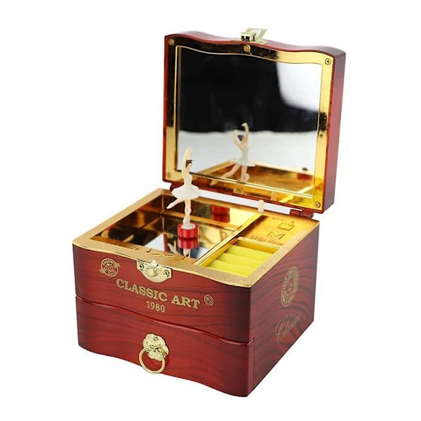 Musikalisk smyckeskrin, roterande vintage case, presentdansare b