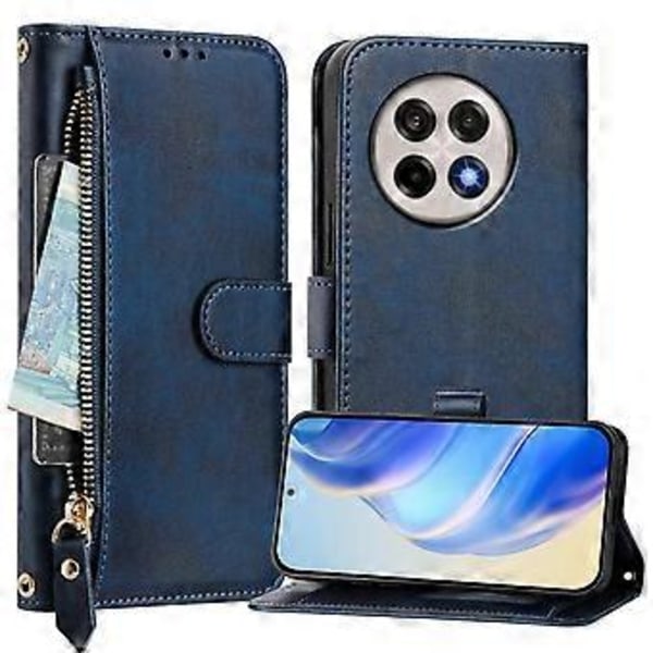 Til OnePlus Ace 5 Pro 5G/OnePlus 13R 5G Etui Lynlåslomme Flere Kortpladser Læder Telefon Cover Blue