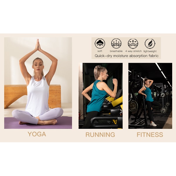 Träningslinnen för kvinnor Yoga Toppar Sexiga Ärmlösa Plisserade Gymtröjor Atletisk Racerback Tank Blue M