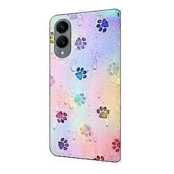 För Samsung Galaxy S25 Edge Läderfodral Mönstertryck Plånboksställ Flip Telefonfodral Cat Footprints