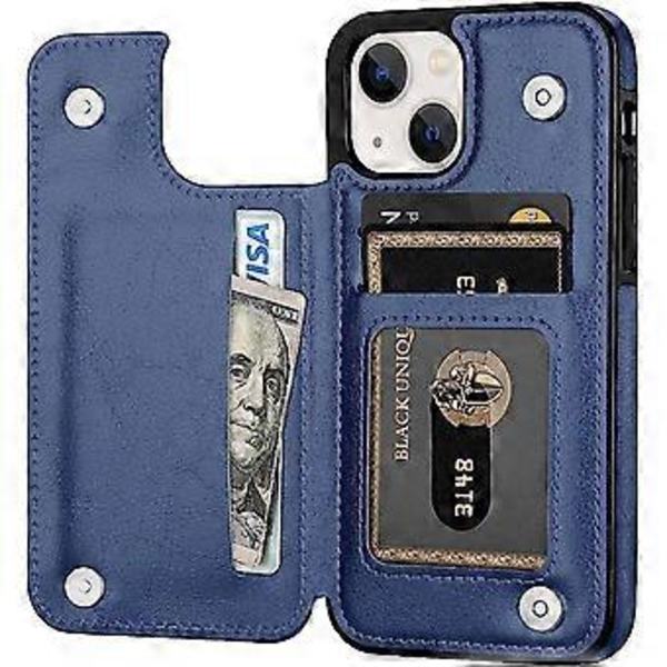 Designet til iPhone 13 Wallet Case, blødt PU læder kortholder etui med støttefod slankt flip cover til iPhone 13 6.1 tommer (blå)