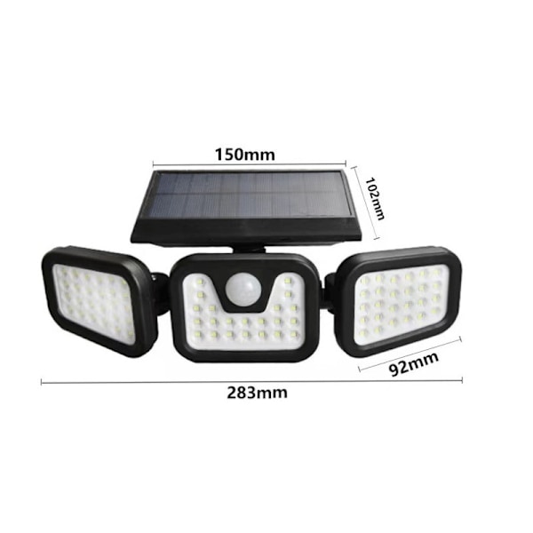 Solcelle Utelys, 74 LED, vanntett IP65, bredt lys