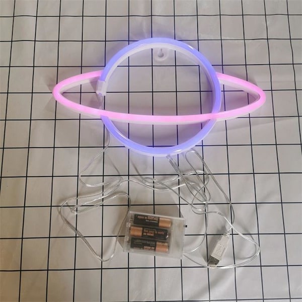 1 st Neon LED-lampa i planetform, Neon-skylt vägglampa, Blå