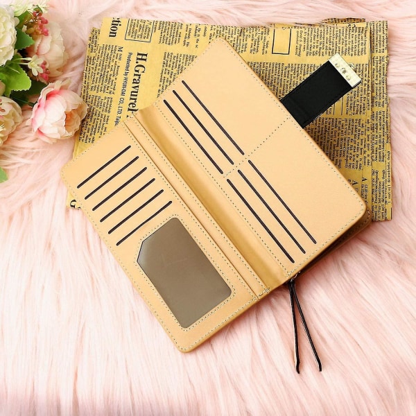 Dametæske Clutch Bag Bladhængende Mønt Lynlås Lang Tegnebog Sort