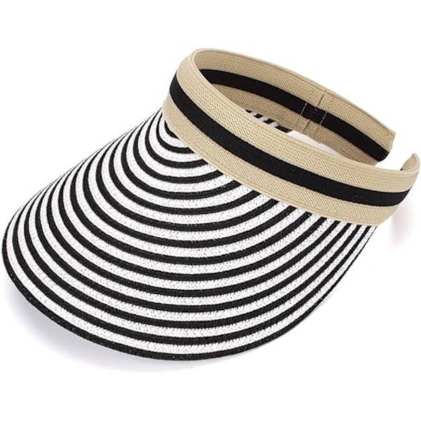 Dame Stor Bred Solhat til Strand, Golf og Solhat til Sommer (Sort Stribe)