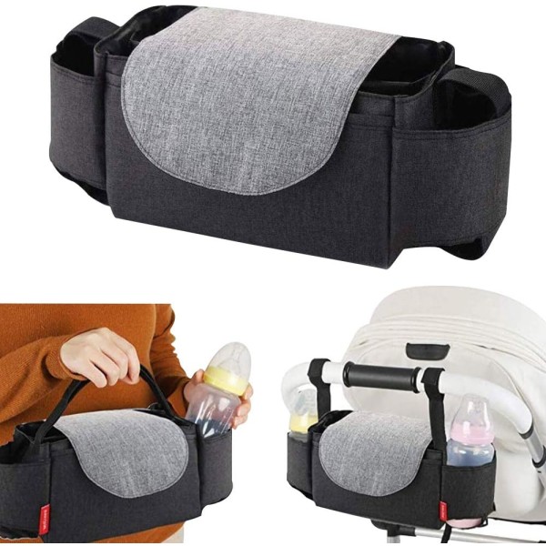 (Black) Baby Buggy Organiser Baby Pushchair Pram Cup Holder Bags