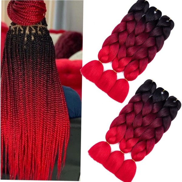 6 pakker (ombre rød) Jumbo Flechten Hair Extensions Fargerik Kunst