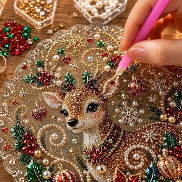 DIY Juleperlemaleri-kunstkit, Diamantkunst-ophængssæt til voksne, Vægophængssæt til pynt (Rangifertarandus) Rangifertarandus