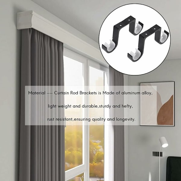 Gardinstångsmonteringsfästen - Aluminiumfäste - Svart，，S
